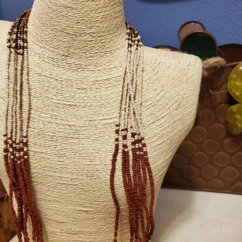 Coldwater creek neutrals Western multi strand seed bead boho‎ necklace new!!!